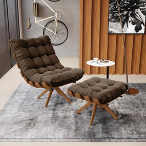Puff Giratório Costela Suede Marrom Base de Madeira MA30 M11 - D'Rossi