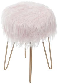 Puff Chico Peludo Base Metal - Rosa