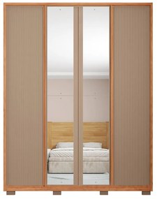 Guarda Roupa Solteiro Glory 4 Portas de Bater com 2 Espelhos e Gavetas MDF Freijo/Sued G11 - Gran Belo