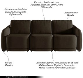 Sofá Cama Modulado Retrátil e Reclinável Decorativo Varsóvia 276cm Veludo Marrom G33 - Gran Belo