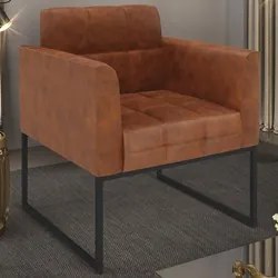 Poltrona Decorativa Base Industrial Preto Ana Sintético PU Nozes - Ibi