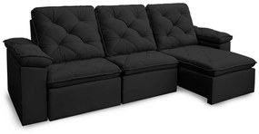 Sofá Reclinável Retrátil 3 Lugares 290cm Verus Veludo Preto - Sheep Estofados - Preto