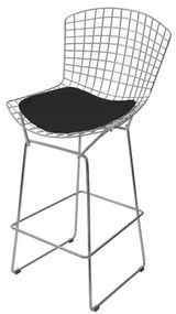 Banqueta Bertoia Alta Courino Preto com Estrutura em Metal Cromado 103 cm - 67959 Sun House