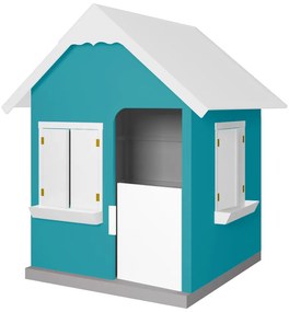 Casinha De Brinquedo Com Floreiros MDF Azul Turquesa/Branco L12 - Gran Belo