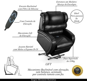 Poltrona do Papai Sala de Cinema Reclinável Kylie Elevação Lift Elétrico PU Preto Brilho G23