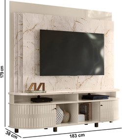 Estante de TV 65 Pol 183cm Sala de Estar Fayron Calacata/Off white M20 - D'Rossi