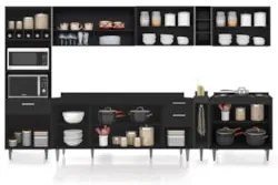 Armário de Cozinha Com Tampo CP07 340cm Pérola Preto Z34      - Mpozen