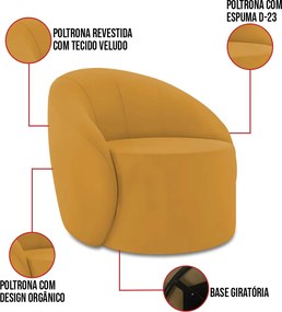 Poltrona Decorativa Orgânica Giratória Lua Veludo D03 - D'Rossi  - Mostarda