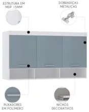 Armário Aéreo Ponte Modulado 145cm Taiga Branco/Grey L01 - Mpozenato