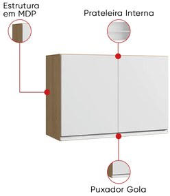 Armário Cozinha Aéreo 81cm com 2 Portas Leticia A01 - D'Rossi - Amendoa e Branco