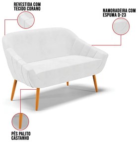 Kit 01 Namoradeira 02 Lugares e 02 Poltronas Giovana Corano Pés Palito Castanho D01 - D'Rossi - Branco