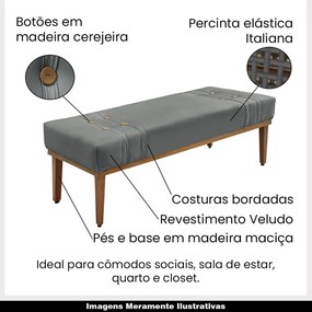 Recamier Decorativo 195cm Kors Veludo Pés de Madeira Cinza G63 - Gran Belo