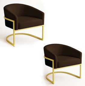 Poltrona Sala Decorativa Industrial Dourada Kit 2 Arielle Suede D03 - D'Rossi - Marrom