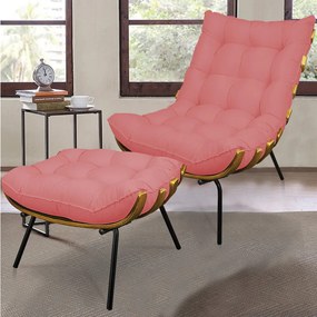 Puff Costela Linho Whiski Rose A106 Base de Metal - D'Rossi