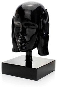 Escultura Máscara Rosto Surdo Em Cerâmica Preto 25x15 Cm - D'Rossi