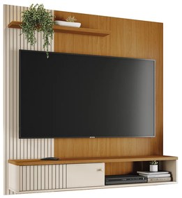 Painel TV 65 Pol 161cm Bancada Suspensa para Sala Dorema M20 - D'Rossi - Cinamomo e Off White