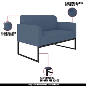 Kit 2 Poltronas Decorativas Isabella Base Industrial Suede Azul Marinho/Preto G19