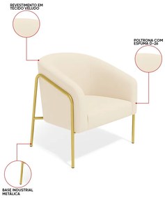 Poltrona Sala Industrial Alta Dourado Stella Veludo D03 - D'Rossi - Bege
