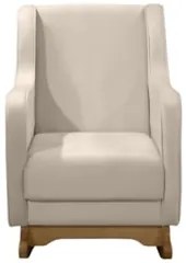 Poltrona Amamentação Base Madeira Balanço Vick Veludo Off F03 - Mpozen