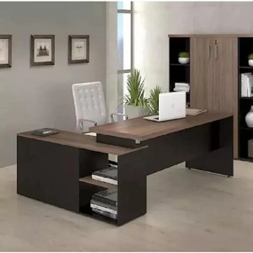 Mesa L Diretor Escritório 170x160 Marrom Preta C/ Tampo
