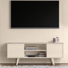 Painel TV 65 Pol 179cm Ripado Valen e Rack Bancada Korelli Calacata/Off White M20 - D'Rossi