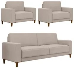 Sofá 3 Lugares 214cm Com 02 Poltronas Zaire Z32 Linho Areia    - Mpoze