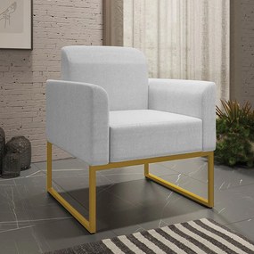 Poltrona Decorativa Isabella Base Industrial Linho Cinza/Dourado G19 - Gran Belo