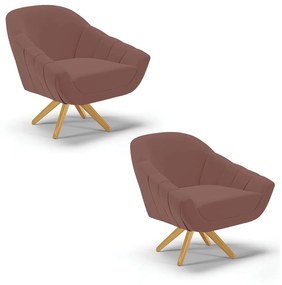 Kit 02 Poltronas Giratória Giovana Veludo Base Madeira MA30 - DRossi - Rose