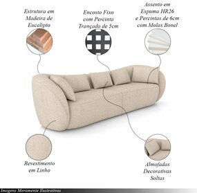 Sofá Bipartido Sala de Estar Diamond 252cm com Almofadas Soltas Linho Off White G52 - Gran Belo