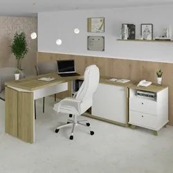 Mesa Escrivaninha em L Sharp e Gaveteiro 2 Gavetas May A06 Olmo/Branco