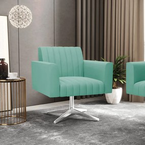 Kit 2 Poltronas Giratória Viena Gomada Suede com Base Cromada D03 - D'Rossi - Azul Turquesa