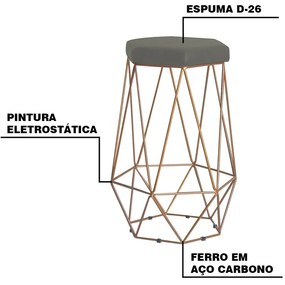 Kit 2 Banqueta Decorativa Rubel Base Gold Suede Cinza G41 - Gran Belo