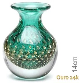 Vaso Mini Médio Tela Verde com Ouro Murano Cristais Cadoro