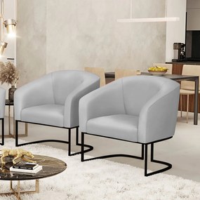 Poltrona Decorativa Industrial Preto Kit 2 Stella Sintético Cinza D03 - D'Rossi