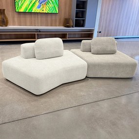 Sofá Ilha Sala de Estar Modulado Dakota Encosto Almofadas Soltas Bouclê Rústico OffWhite/Greige G33 - Gran Belo