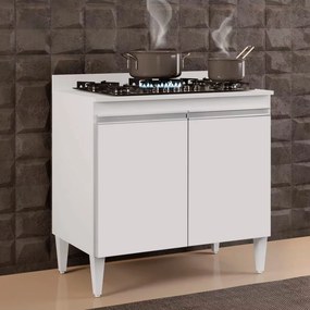 Balcão para Cooktop de Cozinha com Tampo 2 Portas Brenda 80 cm L06 - D'Rossi - Branco