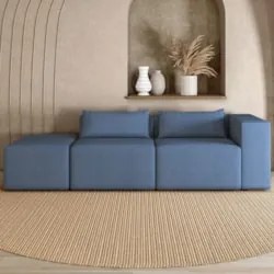 Sofá 5 Lugares 343cm Com Puff Esquerdo Fay Linho Azul Z55 - Mpozenato