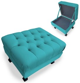 Puff Baú Decorativo Luis XV Capitonê 60x50cm Suede Turqueza - Sheep Estofados - Água