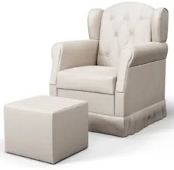 Poltrona de Amamentação Fixa com Puff Lucy Z39 Suede Bege - Mpozenato