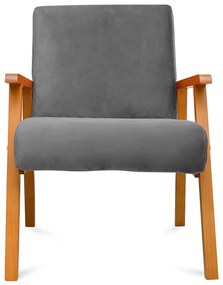 Kit 2 Poltronas Decorativas Alexa Braça de Madeira Suede Cinza - Sheep Estofados