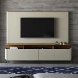 Painel TV 55 Pol e Rack Sala Porta Lisa Blen Louro/Luna/Preto I06 - Mp