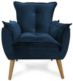 Poltrona Decorativa Apolo Pés Madeira Veludo Azul - Sheep Estofados - Veludo Azul Marinho