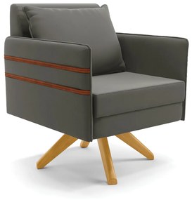 Poltrona Giratória Mari Suede Base de Madeira MA30 D03 - D'Rossi - Grafite