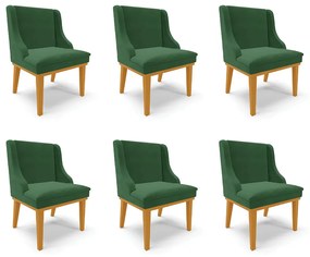Kit 6 Cadeiras Decorativas Sala de Jantar Base Fixa de Madeira Firenze Veludo Verde Esmeralda/Castanho G19 - Gran Belo