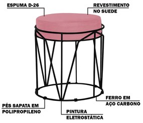 Puff Decorativo Sala de Estar Base Preto Chloe Suede Rosa G41 - Gran Belo