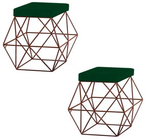 Kit 2 Puffs Decorativo Sala de Estar Base Bronze Trixie Suede Verde G41 - Gran Belo