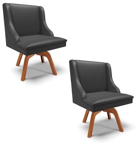 Kit 02 Cadeiras de Jantar Liz Corino Preto Base Giratória de Madeira Mm35 D03 - D'Rossi