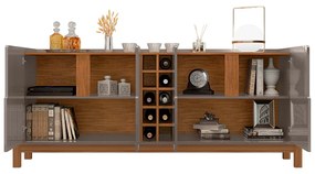 Aparador Buffet 4 Portas Belle 190 cm Cinza Pérola e Cedro com Adega - D'Rossi