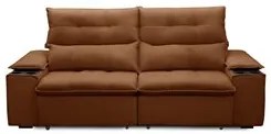 Sofá Retrátil 3 Lugares com Porta Copo 210cm Malta F05 Veludo Terracot