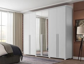 Guarda-Roupa Casal Com Espelho 6 Portas 5 Gavetas Estrela Branco – RV Móveis